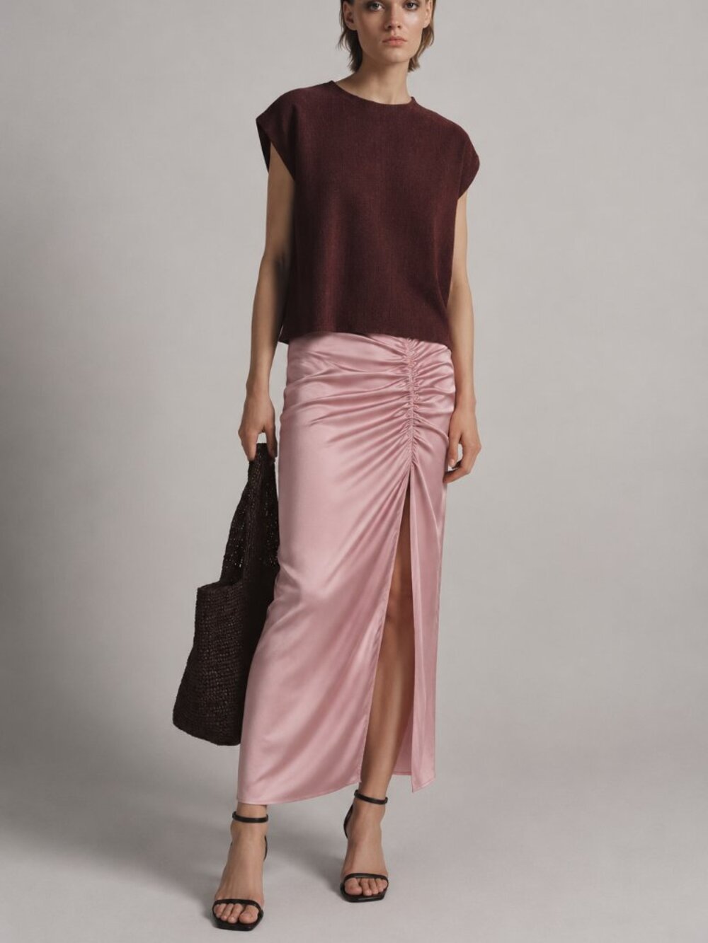 Zara Blush Soft Pink Everyday Satin Feminine y2k Midiaxi Midi Maxi Skirt Slit